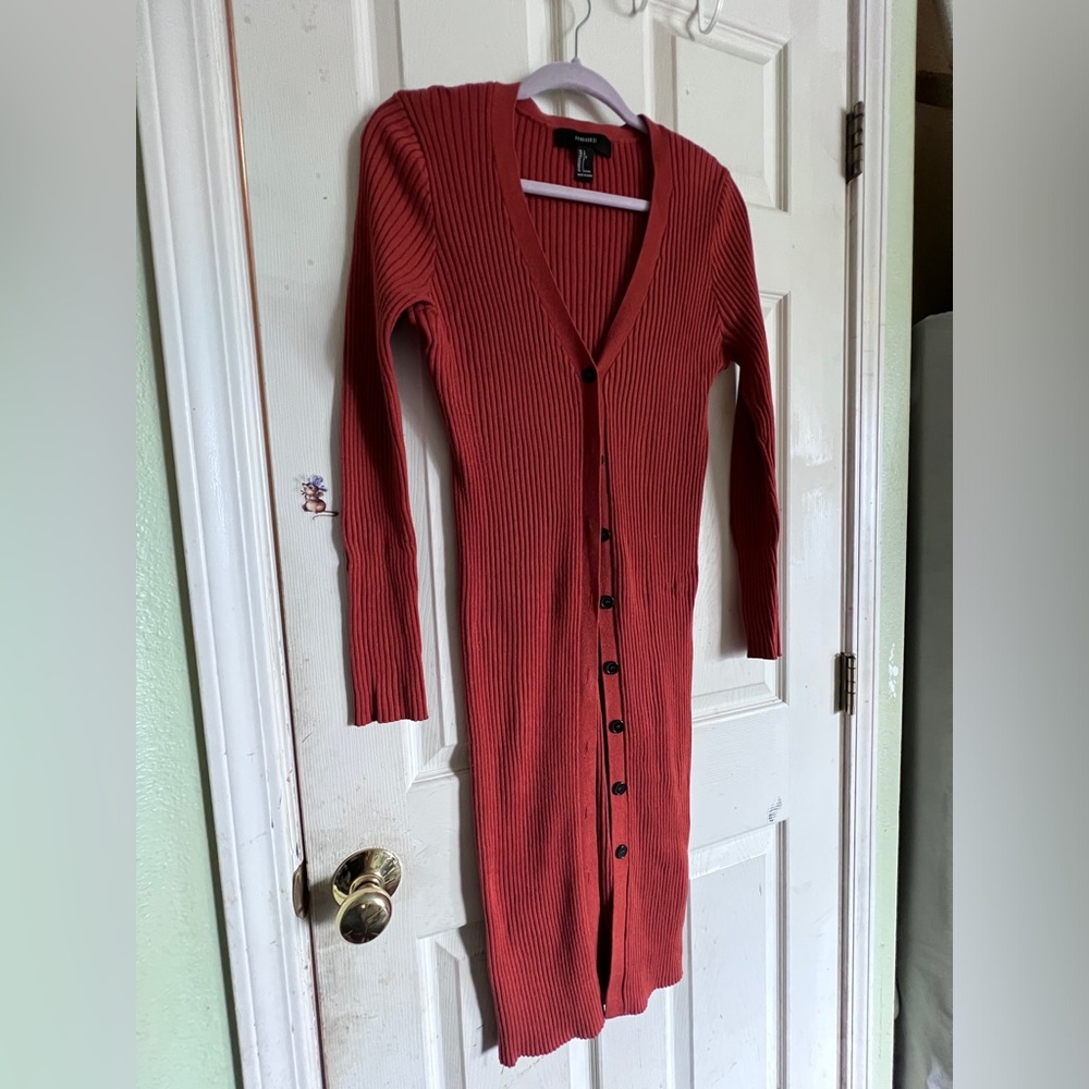 Gorgeous rust/pumpkin colored sweater duster or sexy sweater dress